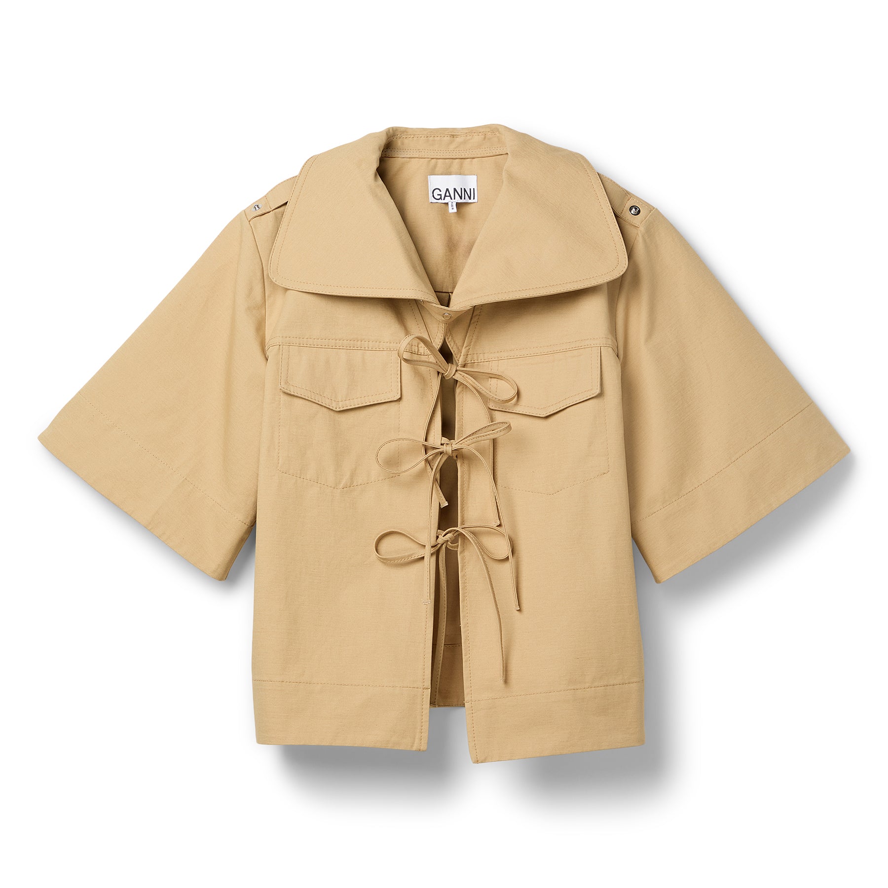 GANNI Classic Summer Suiting Cowl Neck Blouse (Pale Khaki) Top