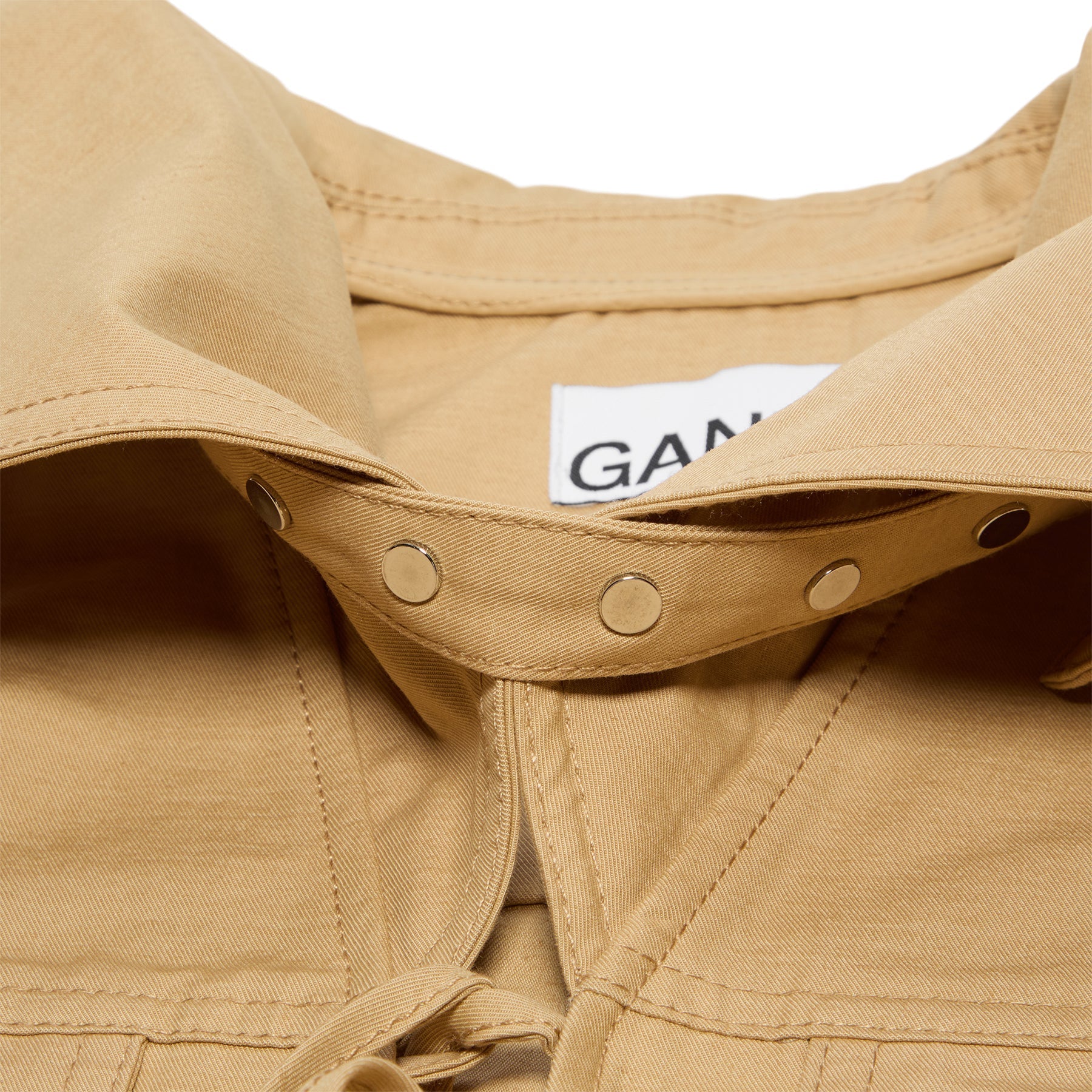 GANNI Classic Summer Suiting Cowl Neck Blouse (Pale Khaki) Top