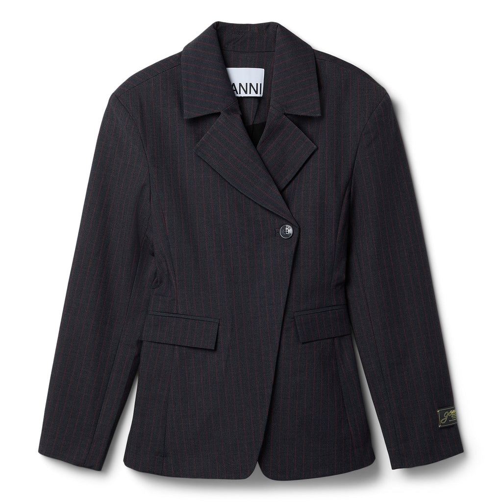 GANNI Stretch Stripe Blazer (Phantom) Top