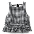 GANNI Crinkled Taffeta Check Open Back Frill Top (Black)