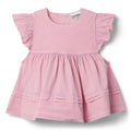 GANNI Washed Stretch Cotton Frill Sleeve Top (Bleached Mauve)