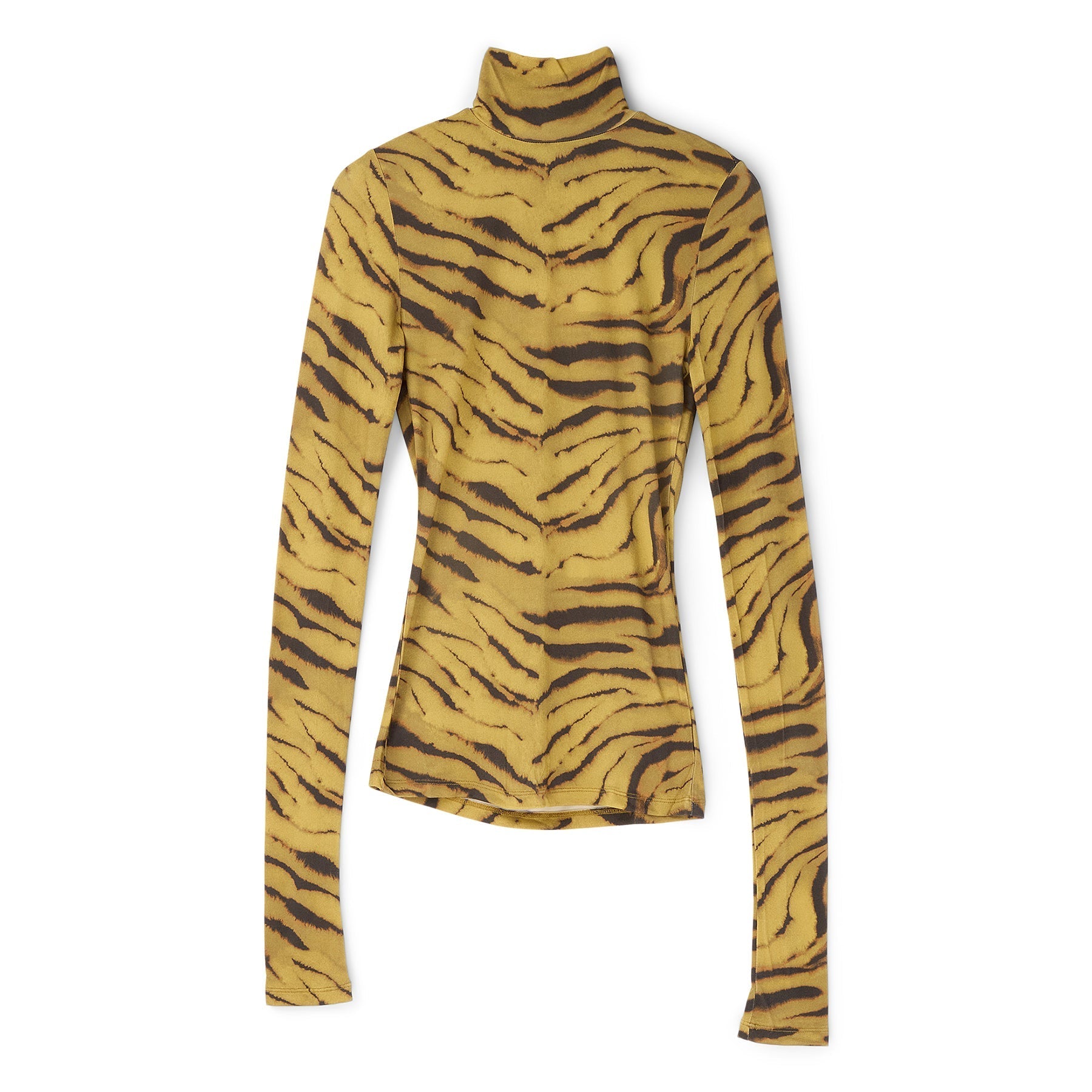 GANNI Zebra Print Jersey Turtleneck (Khaki) Top