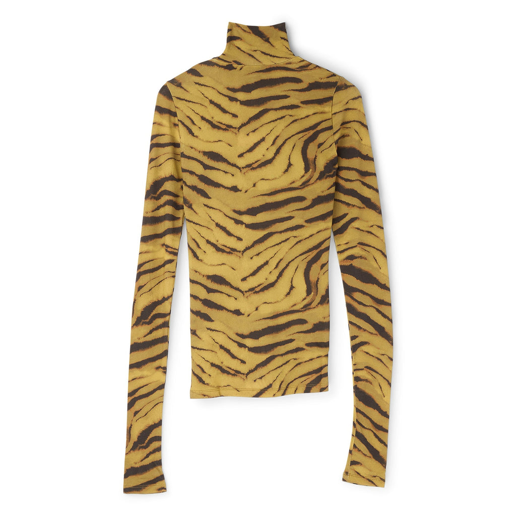 GANNI Zebra Print Jersey Turtleneck (Khaki) Top