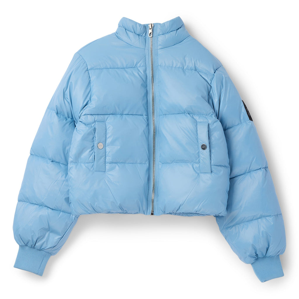 GANNI Shiny Nylon Short Puffer Jacket (Blissful Blue) Top