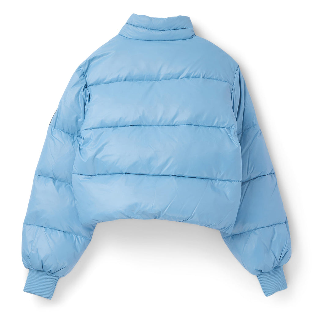 GANNI Shiny Nylon Short Puffer Jacket (Blissful Blue) Top