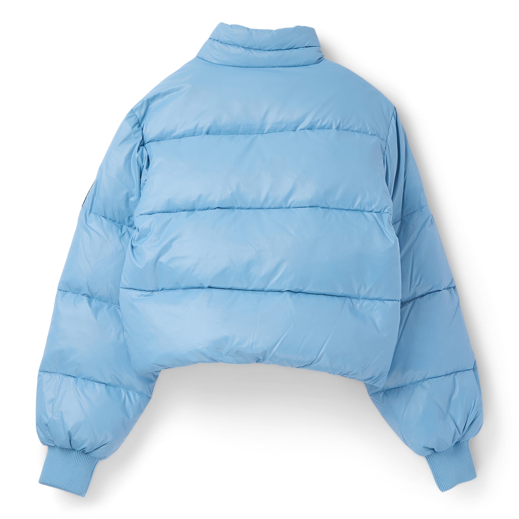 GANNI Shiny Nylon Short Puffer Jacket (Blissful Blue) Top