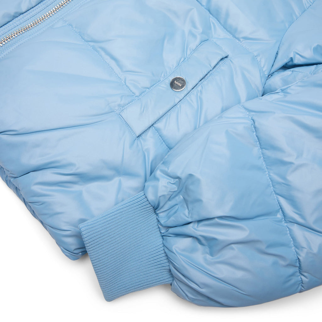 GANNI Shiny Nylon Short Puffer Jacket (Blissful Blue) Top