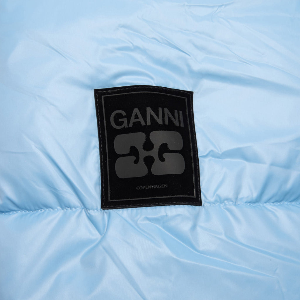 GANNI Shiny Nylon Short Puffer Jacket (Blissful Blue) Top