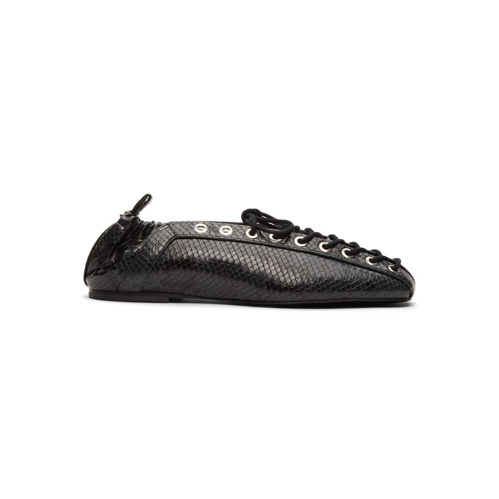 ganni-eyelets-lace-up-ballerina-snake-black-oyster  Footwear