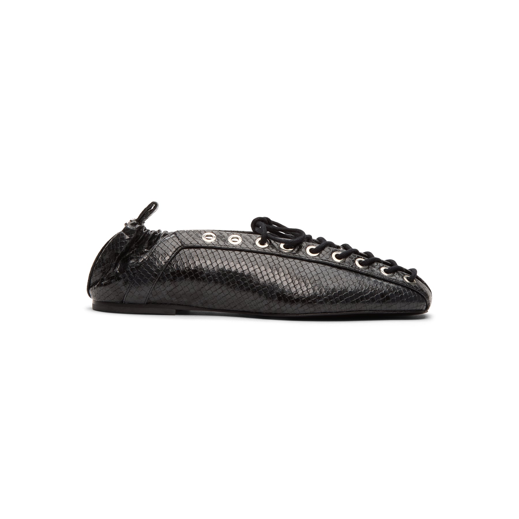 ganni-eyelets-lace-up-ballerina-snake-black-oyster  Footwear