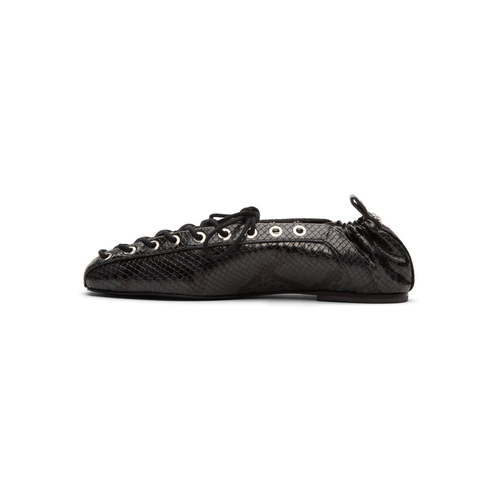 ganni-eyelets-lace-up-ballerina-snake-black-oyster  Footwear