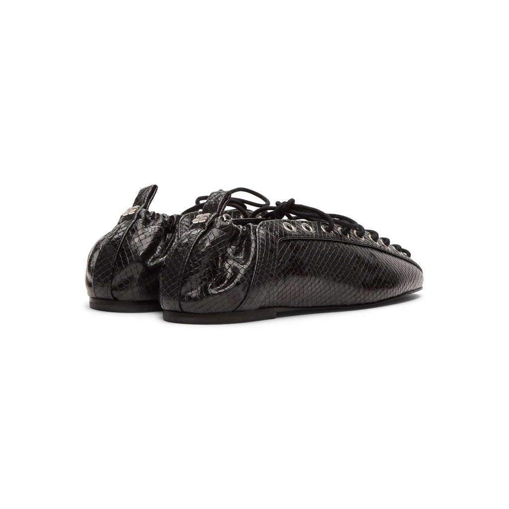 ganni-eyelets-lace-up-ballerina-snake-black-oyster  Footwear