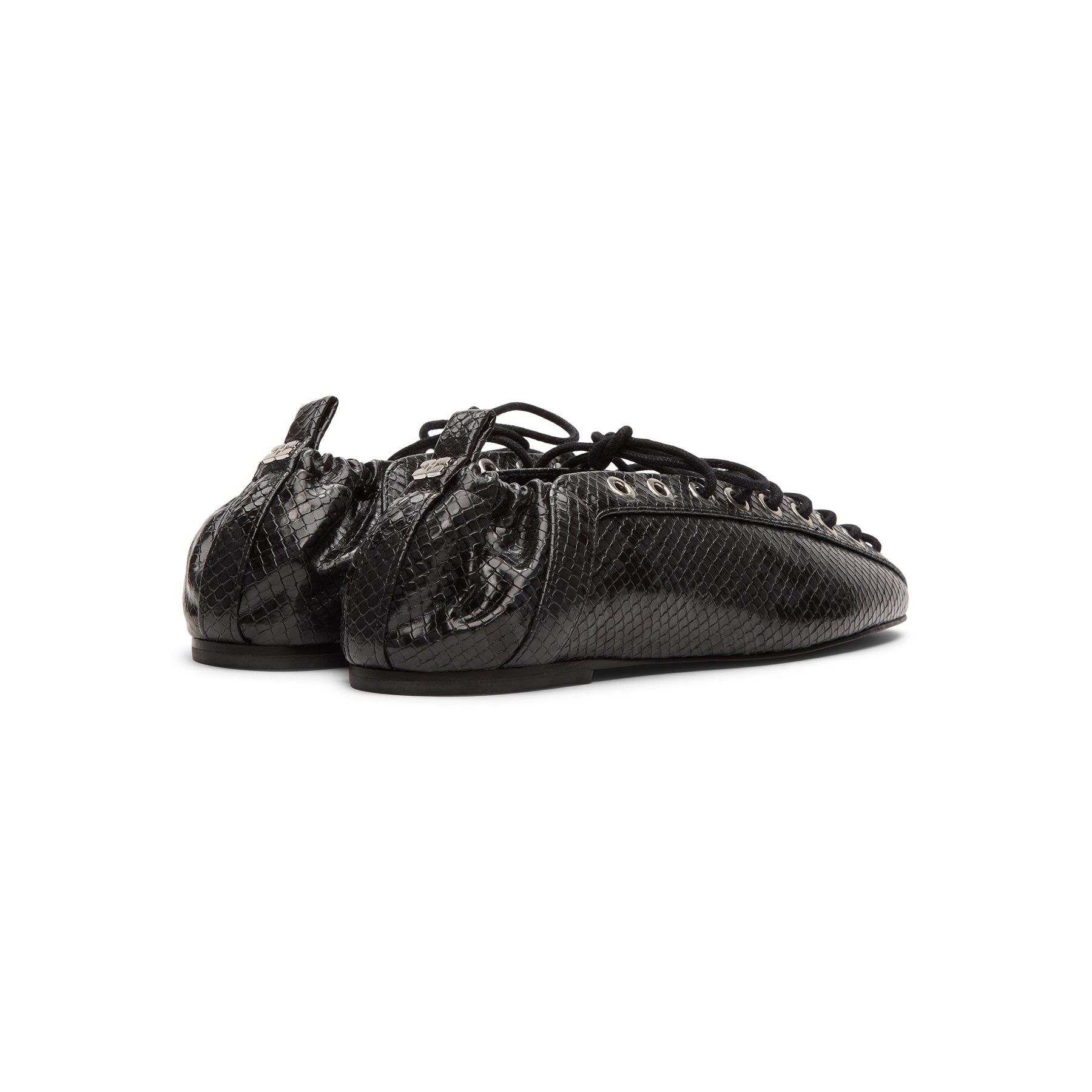 ganni-eyelets-lace-up-ballerina-snake-black-oyster  Footwear
