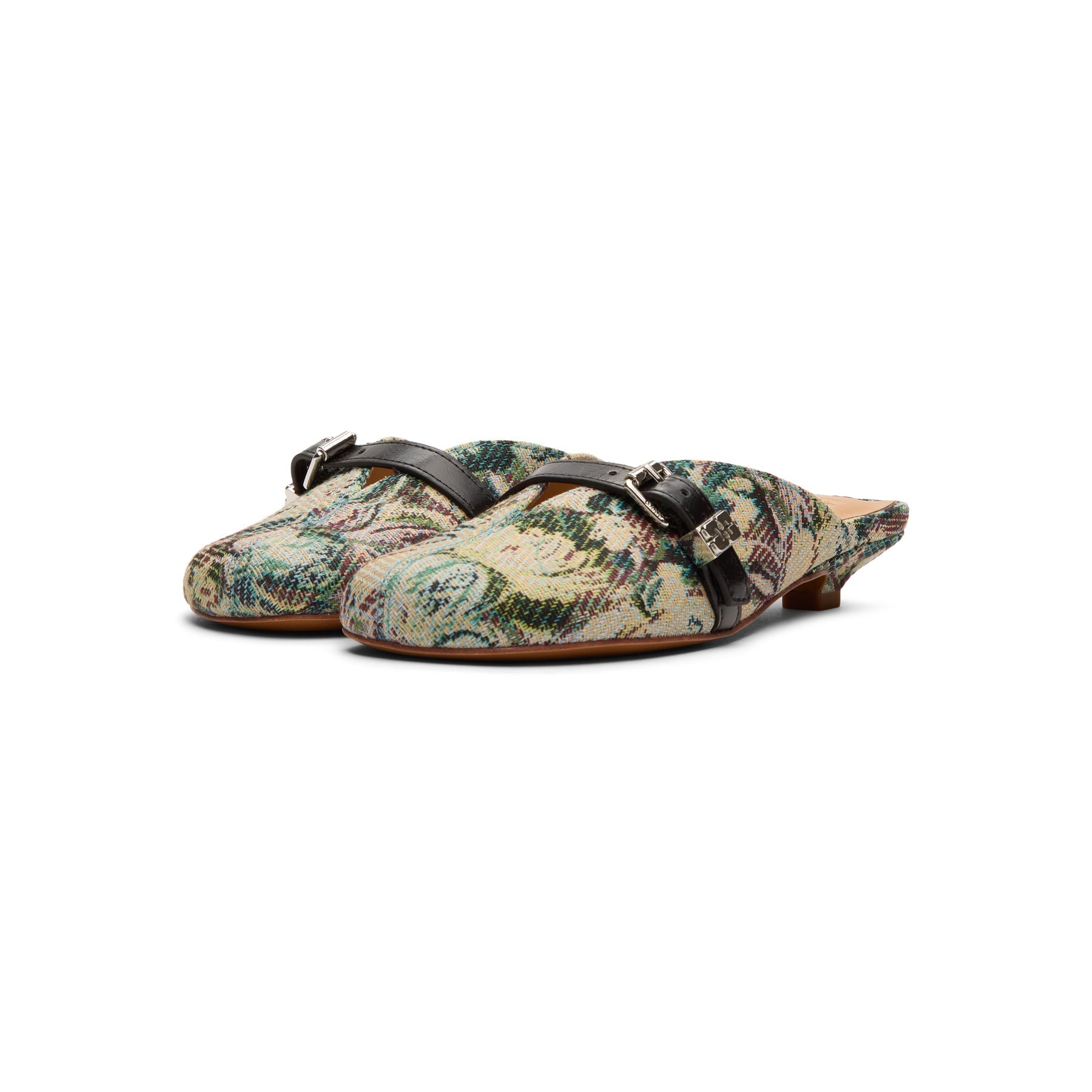 ganni-sue-kitten-heel-mule-tapestry-jadeite  Footwear