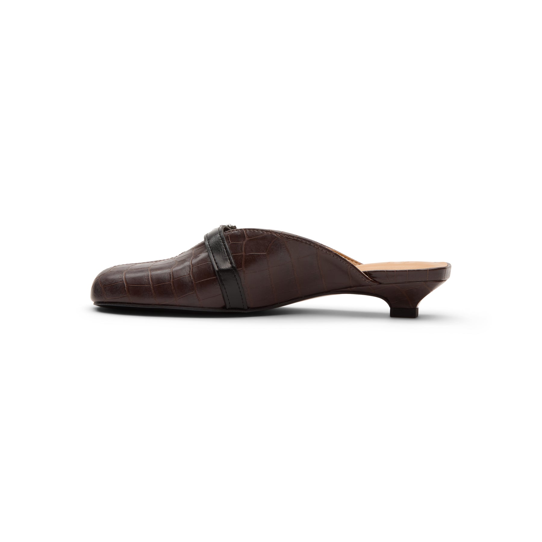 ganni-sue-kitten-heel-mule-croco-chocolate-fondant  Footwear