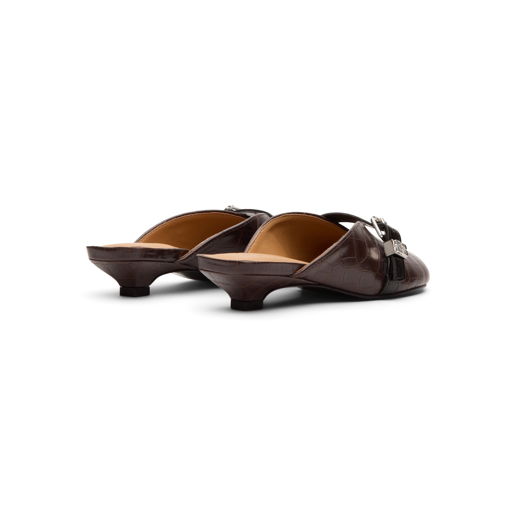 ganni-sue-kitten-heel-mule-croco-chocolate-fondant  Footwear