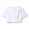 AREA Crystal Rosette Cropped T-Shirt (White) Top