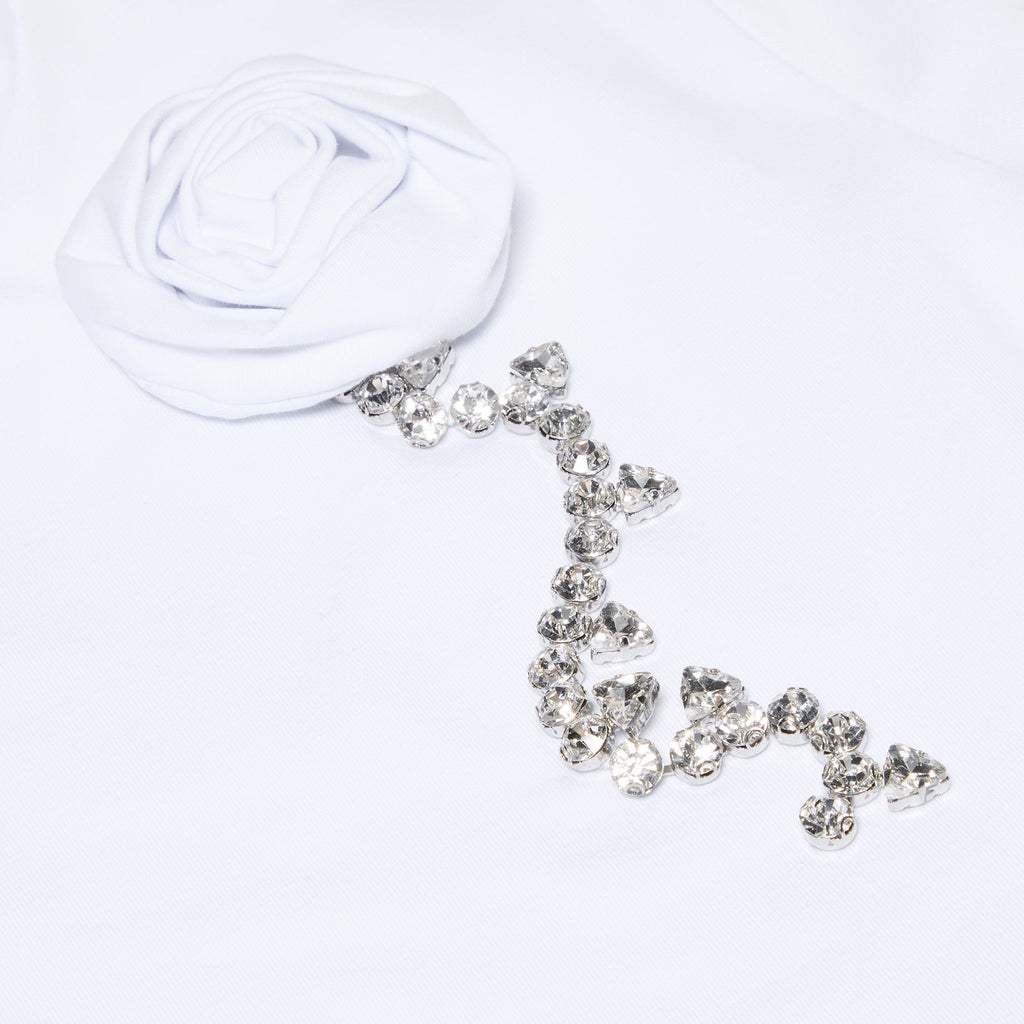 AREA Crystal Rosette Cropped T-Shirt (White) Top