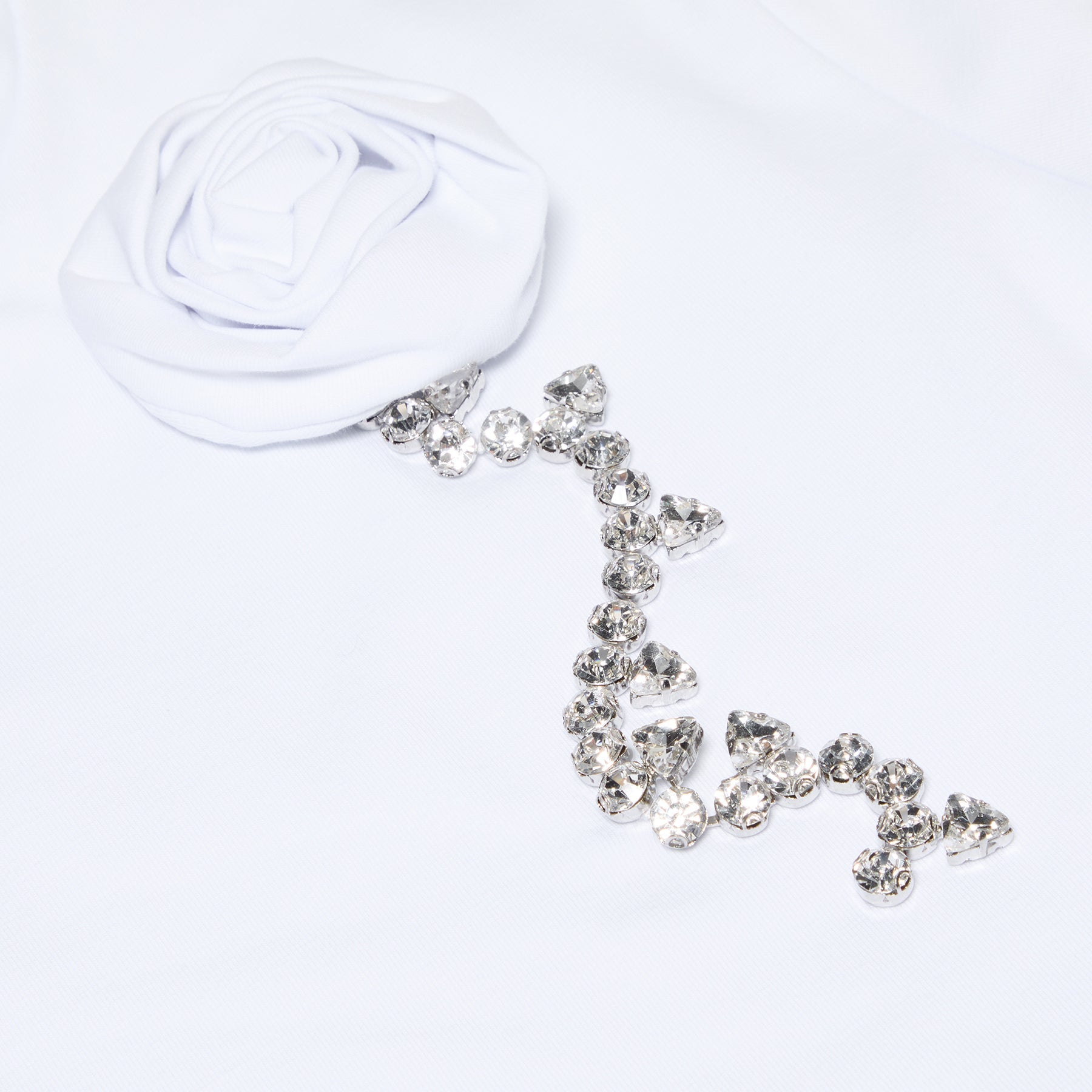 AREA Crystal Rosette Cropped T-Shirt (White) Top