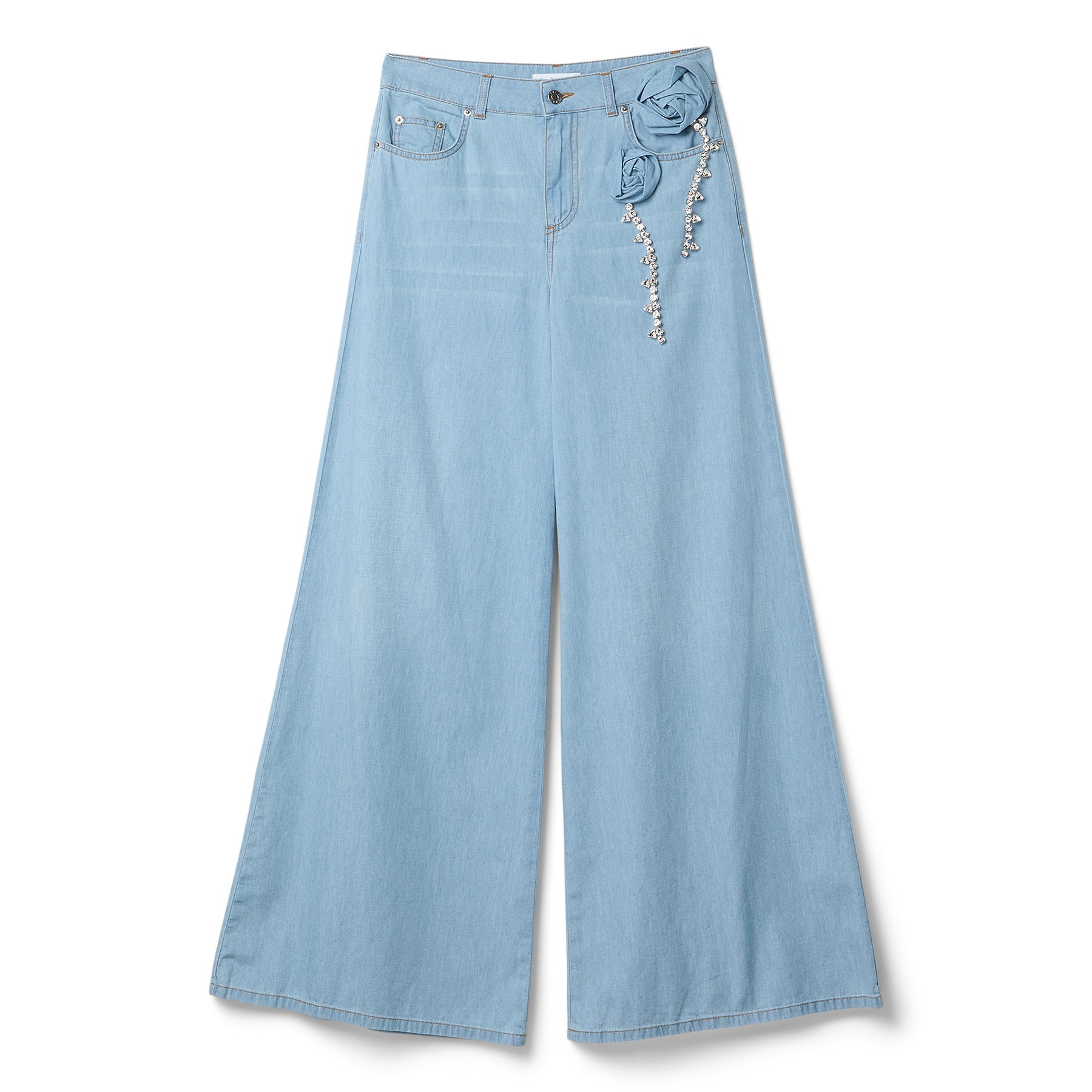 AREA Crystal Rosette Wide Leg Jean (Super light blue) Trousers