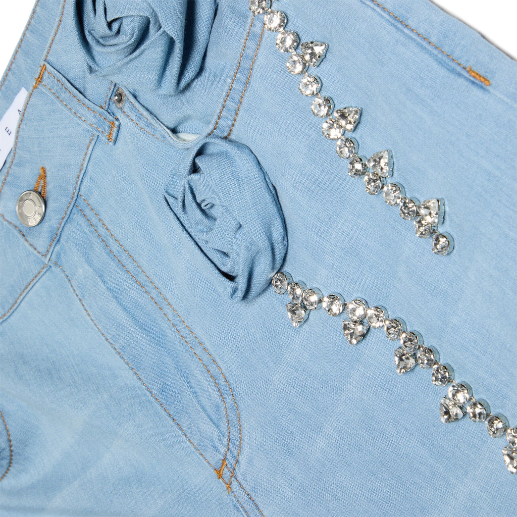 AREA Crystal Rosette Wide Leg Jean (Super light blue) Trousers
