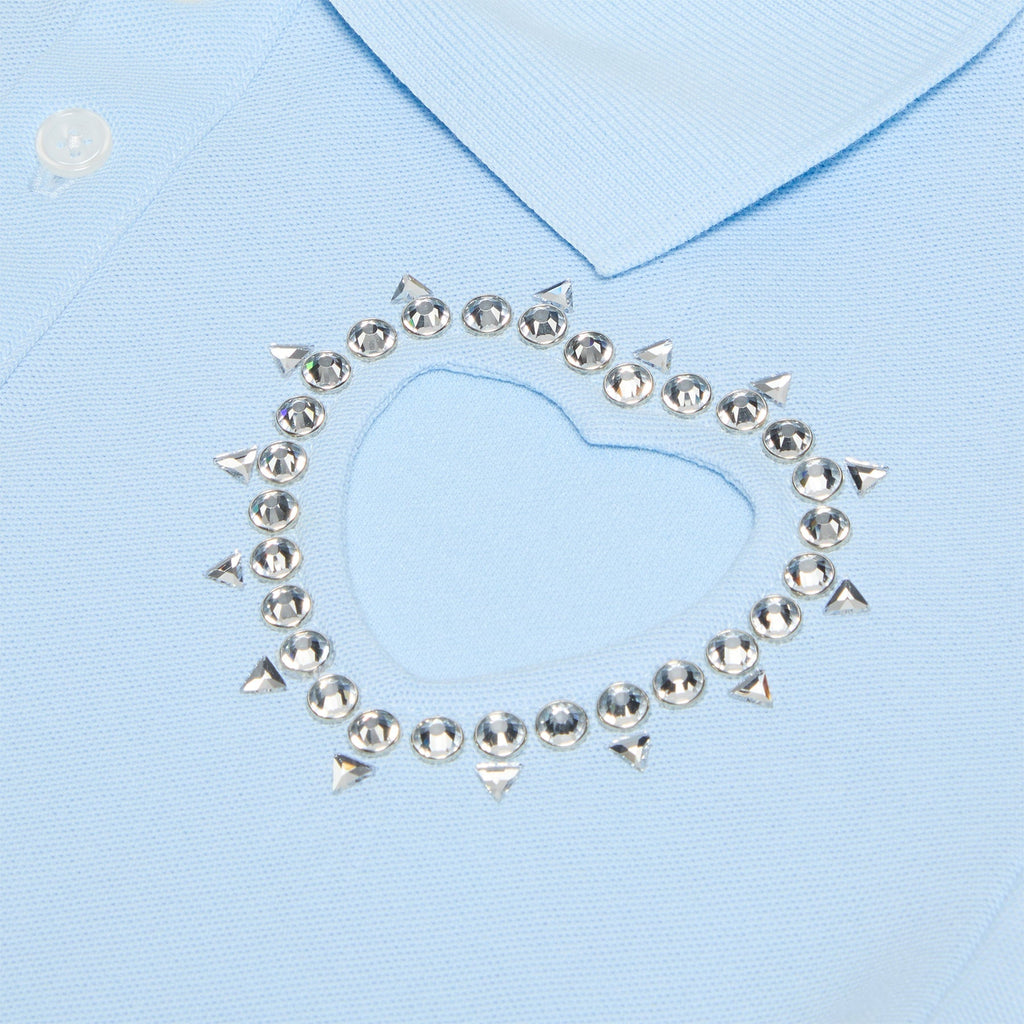 AREA Crystal Heart Cutout Cropped Polo (Baby Blue)Top