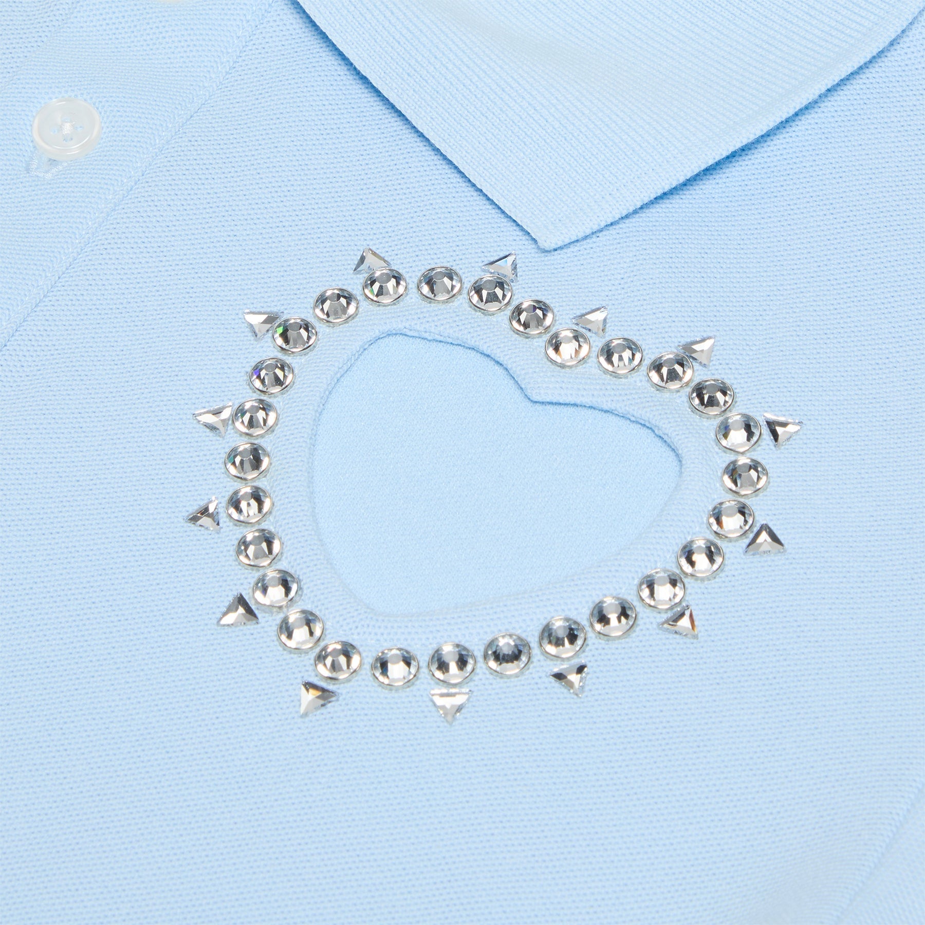 AREA Crystal Heart Cutout Cropped Polo (Baby Blue)Top