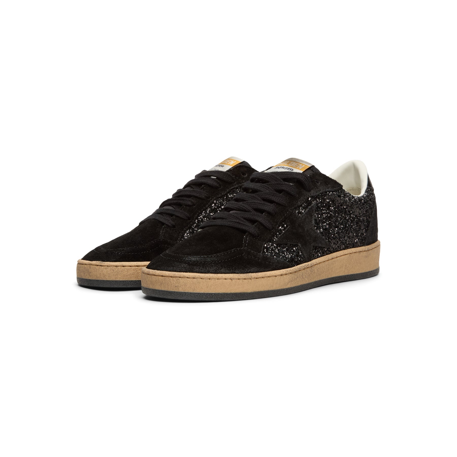 golden-goose-ballstar-glitter-upper-nylon-tongue-suede-black  Footwear