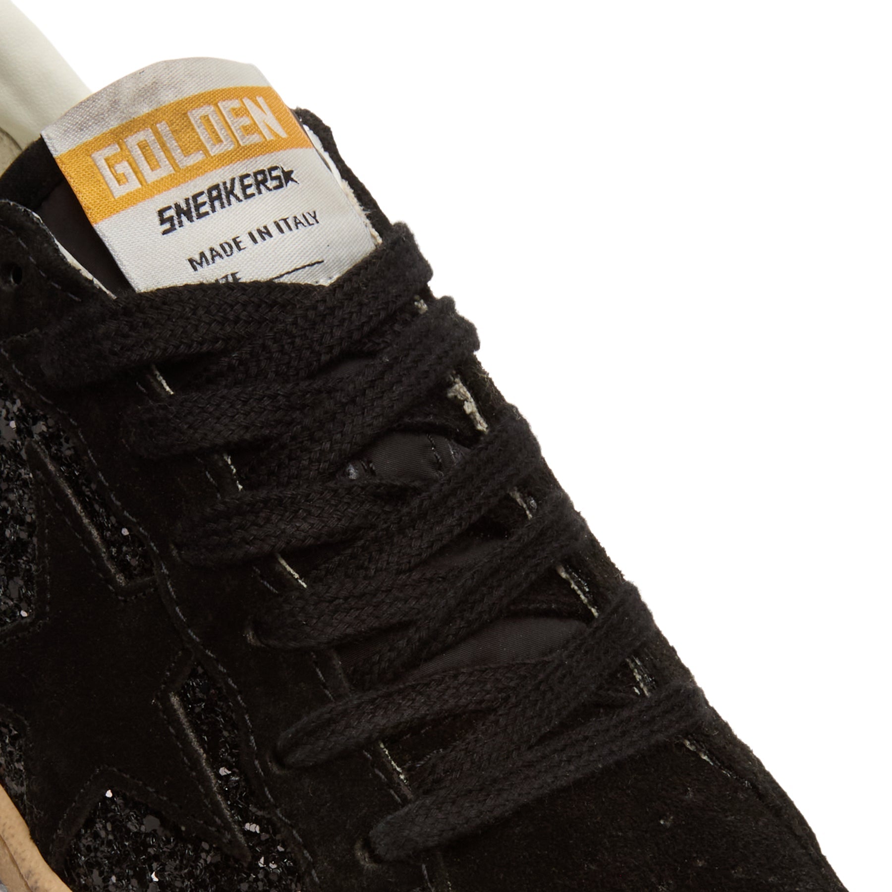 golden-goose-ballstar-glitter-upper-nylon-tongue-suede-black  Footwear