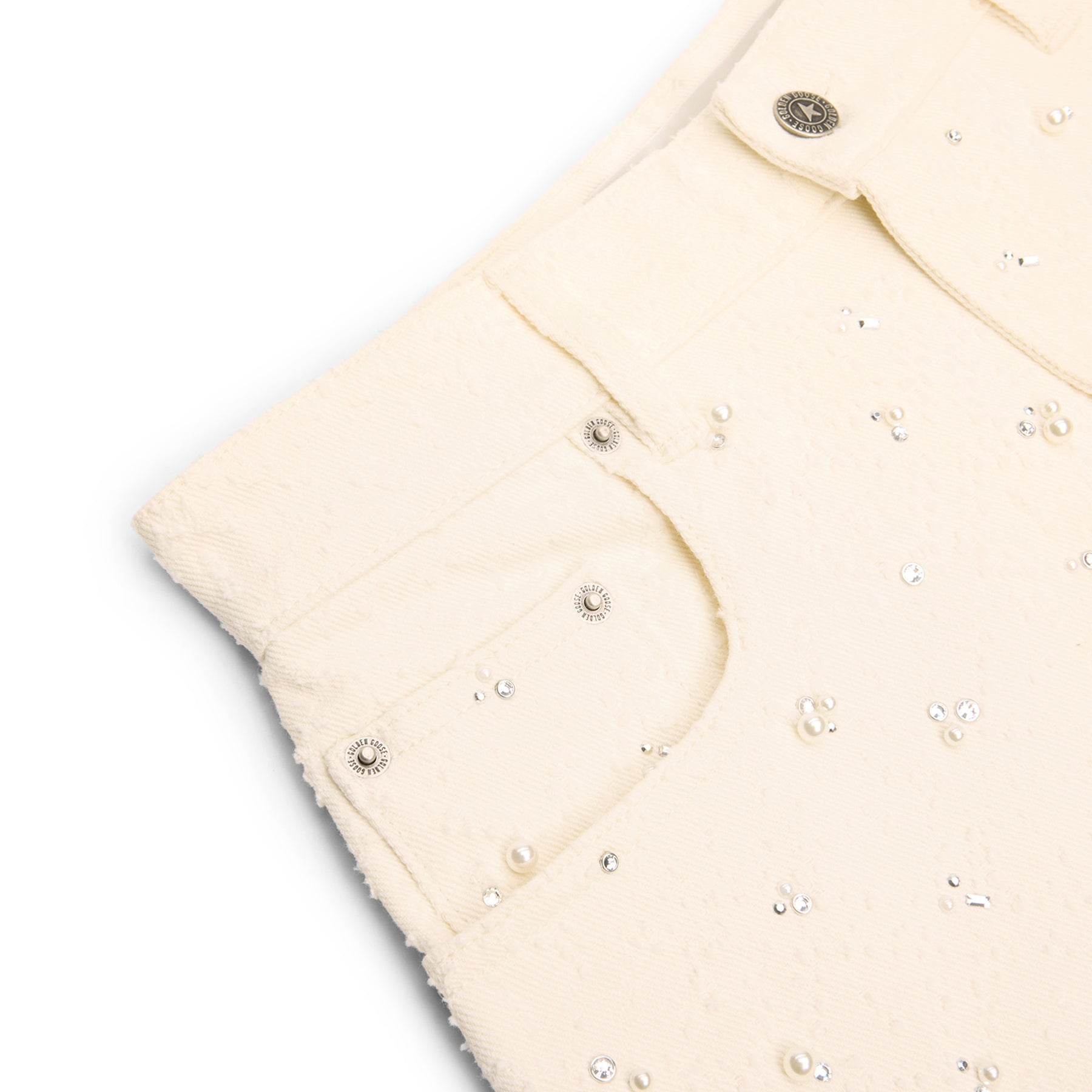 Golden Goose Crystal Beaded Denim Pant (Off White) Trousers