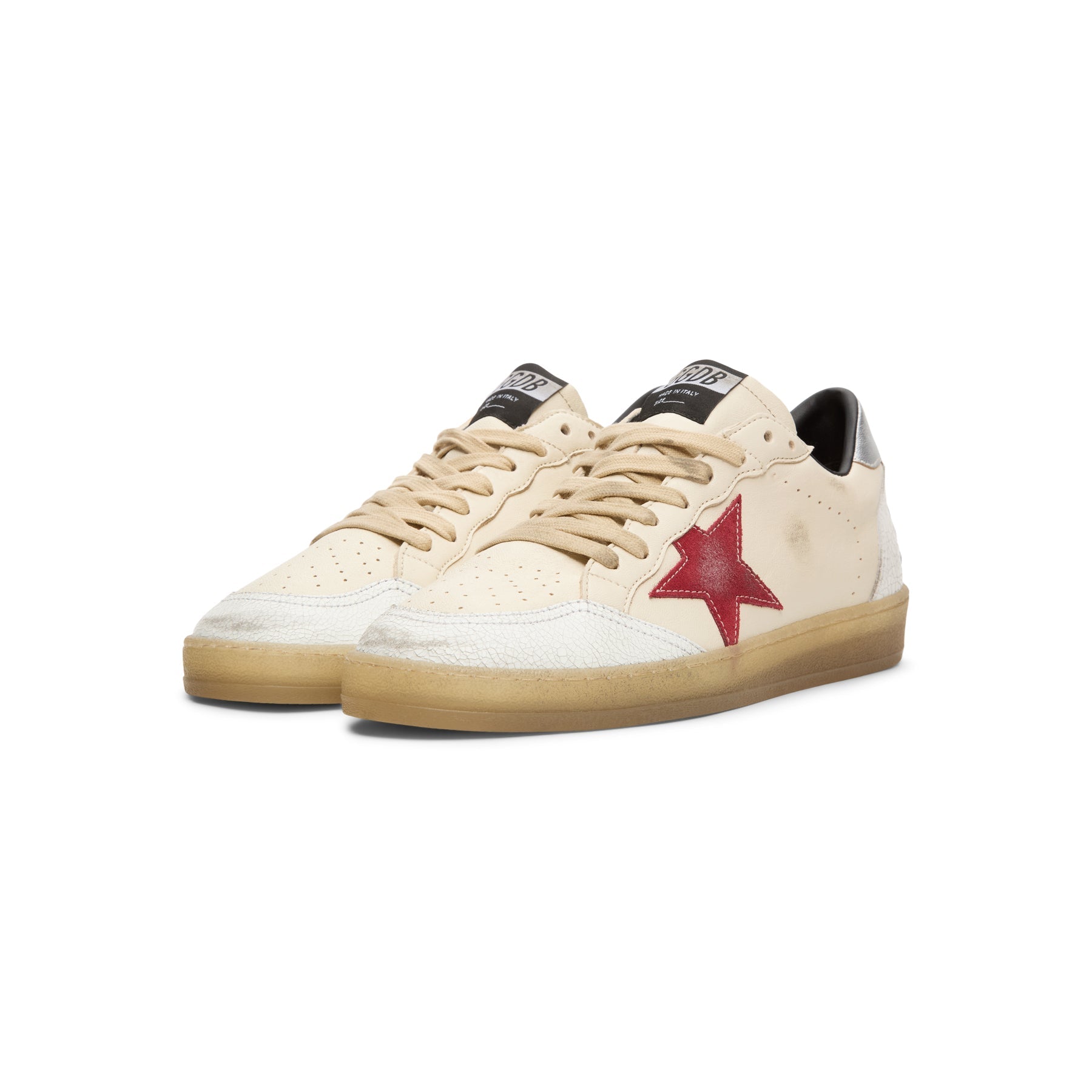 golden-goose-ballstar-nappa-upper-and-tongue-crack-butter-beige-white-red-silver  Footwear