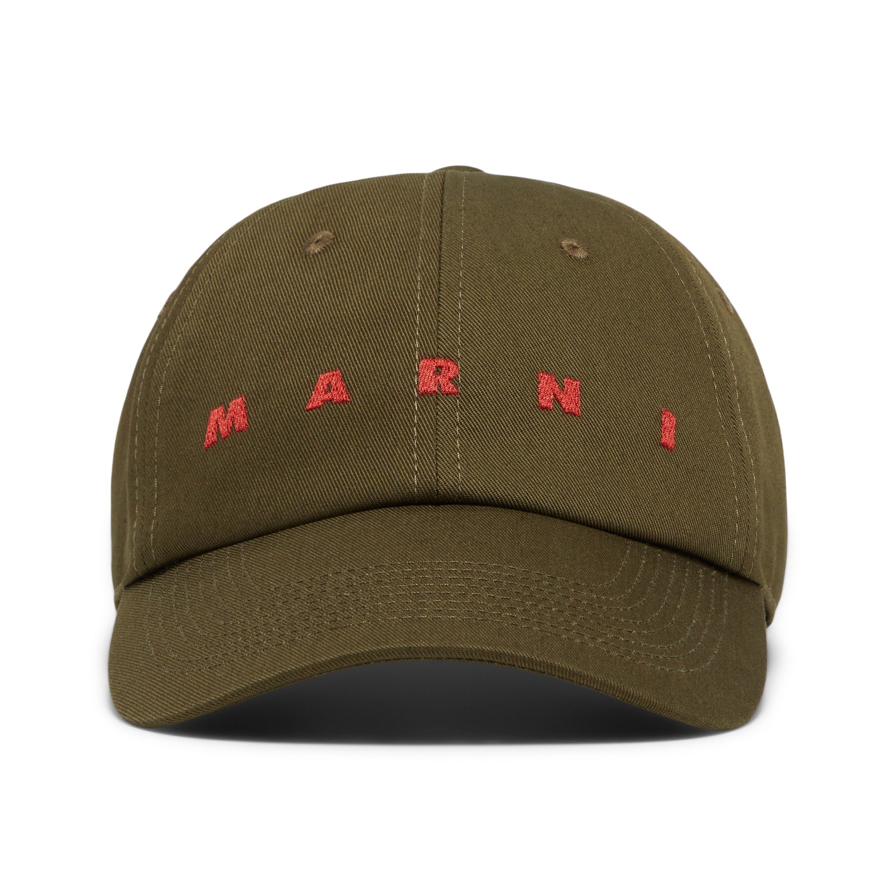 MARNI Embroidered Logo Organic Gabardine Baseball Cap (Deep Sage) Hats