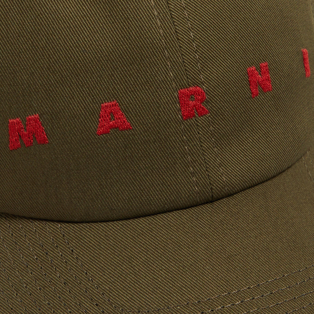 MARNI Embroidered Logo Organic Gabardine Baseball Cap (Deep Sage) Hats
