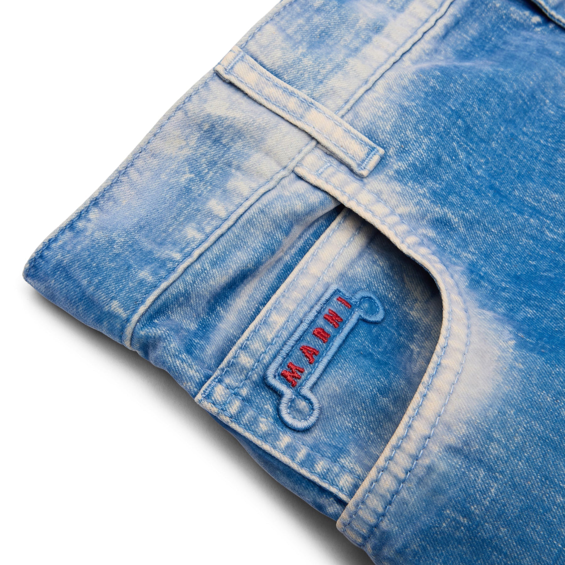MARNI Flocked Denim Twisted Jeans (Iris Blue) Trousers