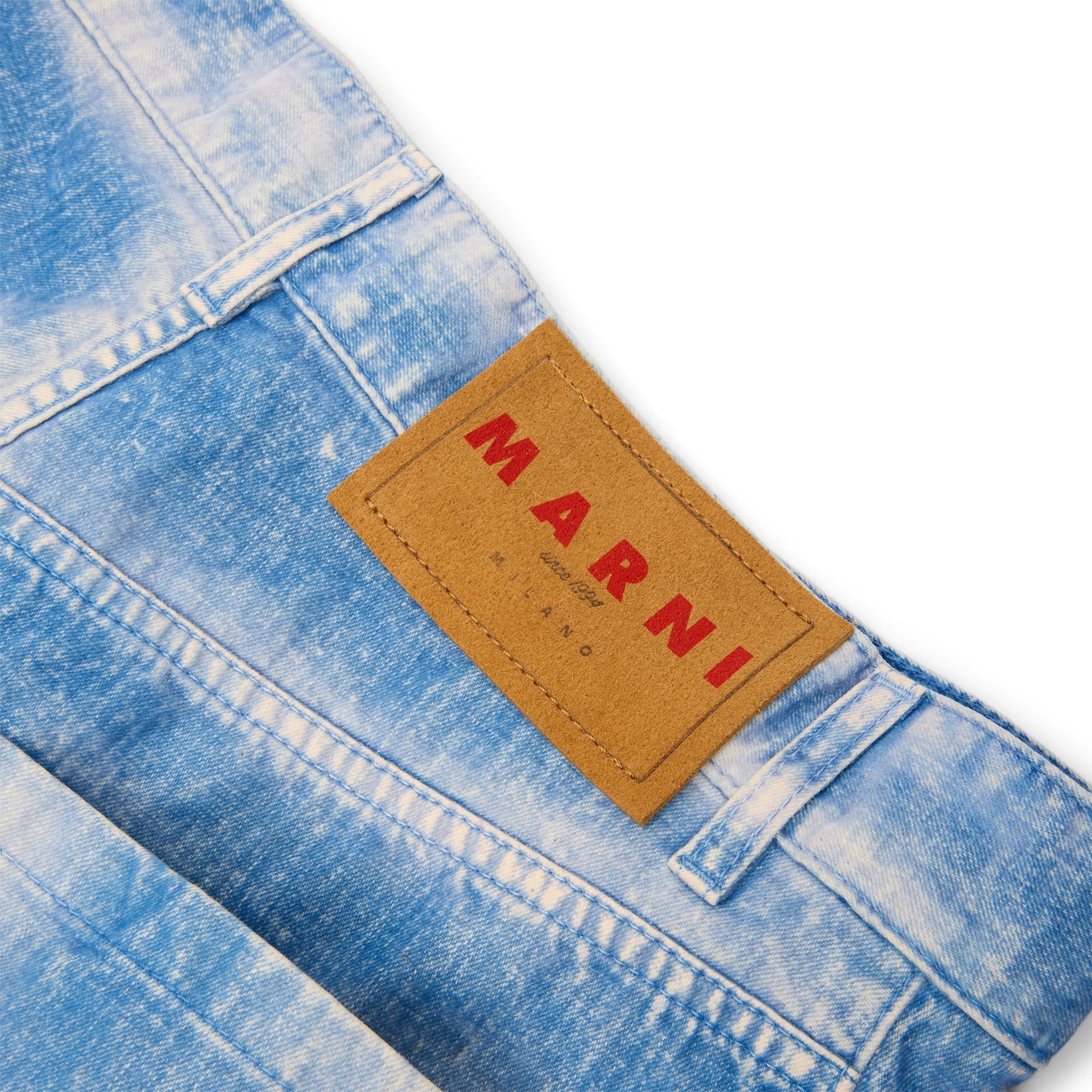 MARNI Flocked Denim Twisted Jeans (Iris Blue) Trousers
