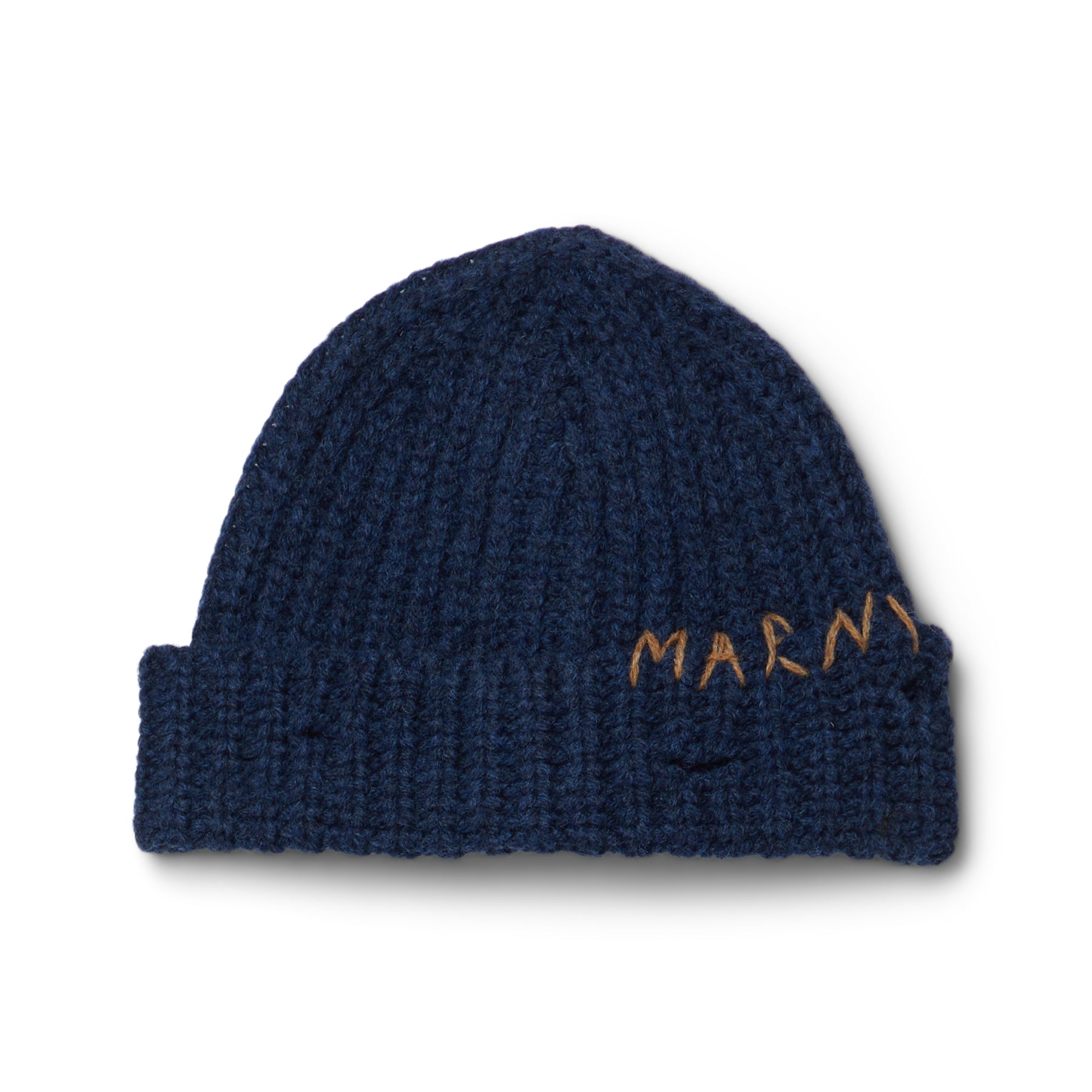 MARNI Hand-Stitched Logo Ribbed Beanie (Cornflower) Hats