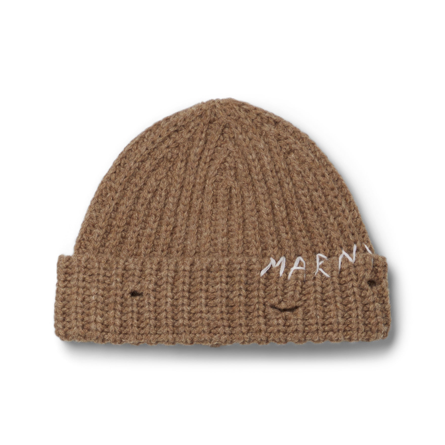 MARNI Hand-Stitched Logo Ribbed Beanie (Hazelnut) Hats