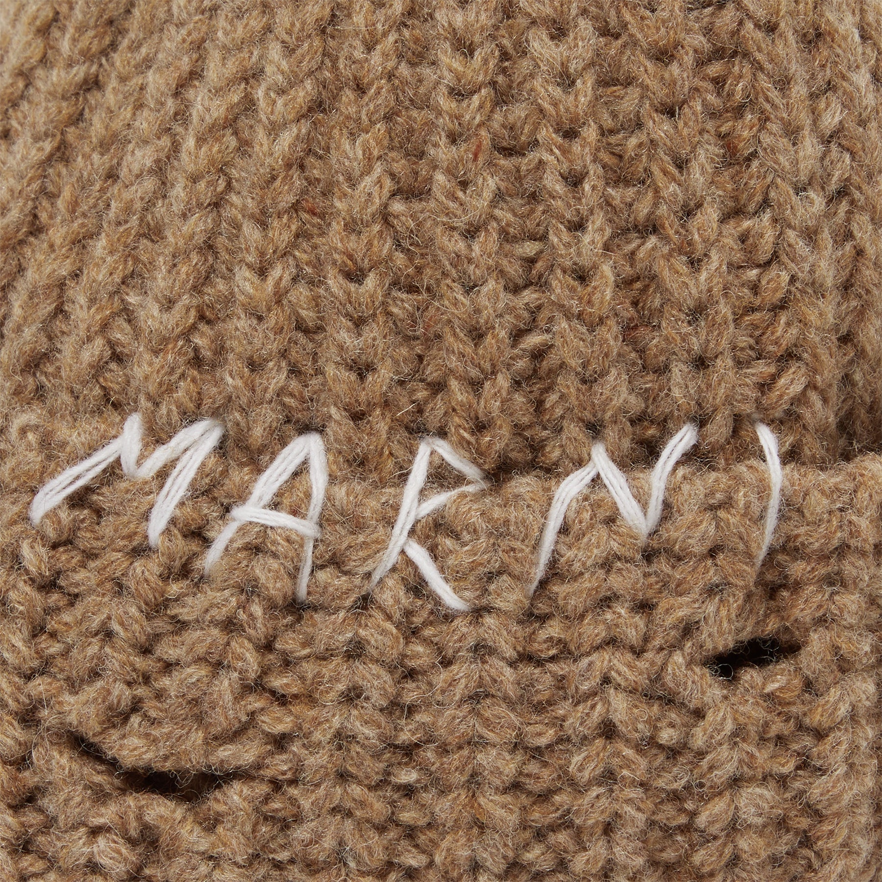 MARNI Hand-Stitched Logo Ribbed Beanie (Hazelnut) Hats