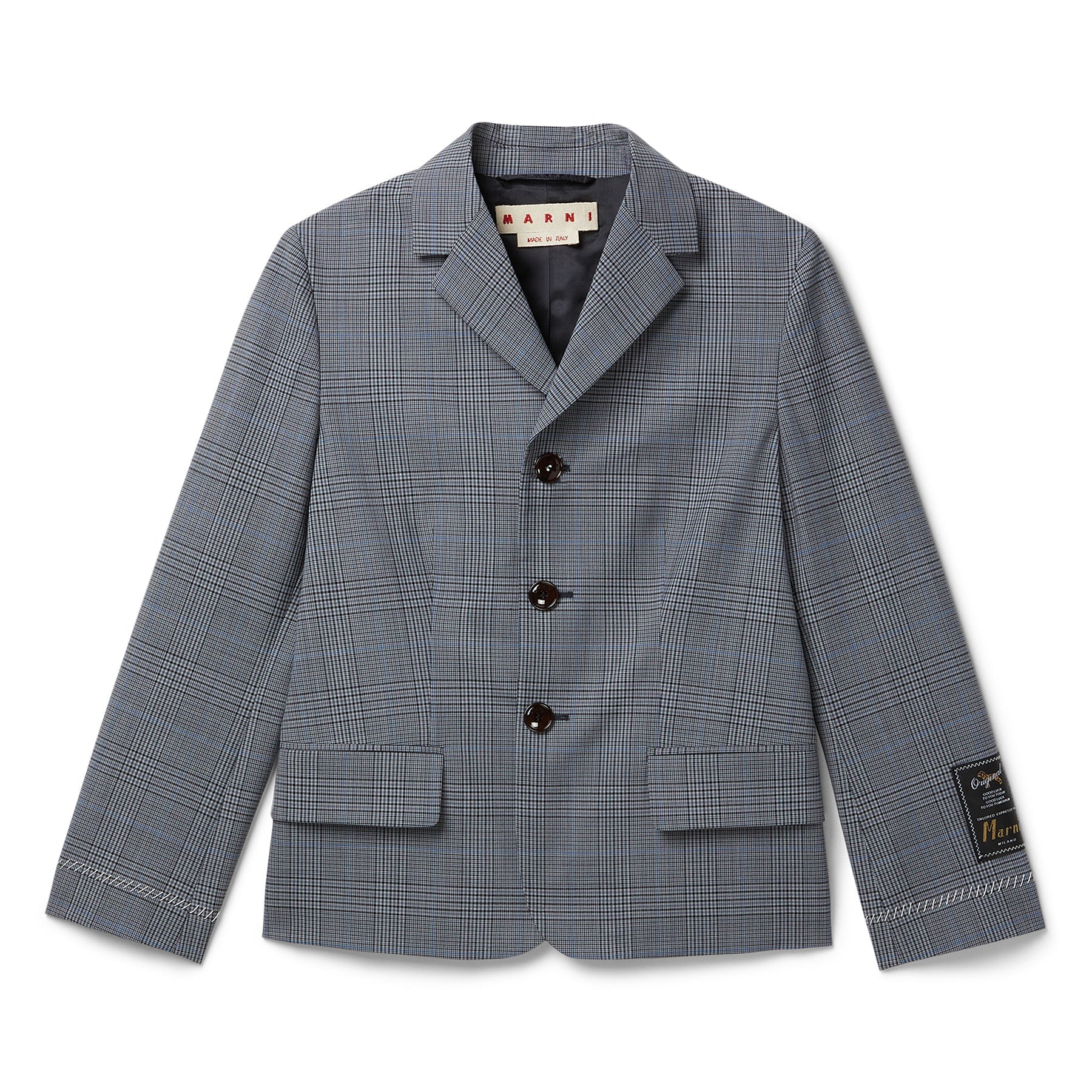 MARNI Prince of Wales Wool Check Cropped Jacket (Truffle) Top
