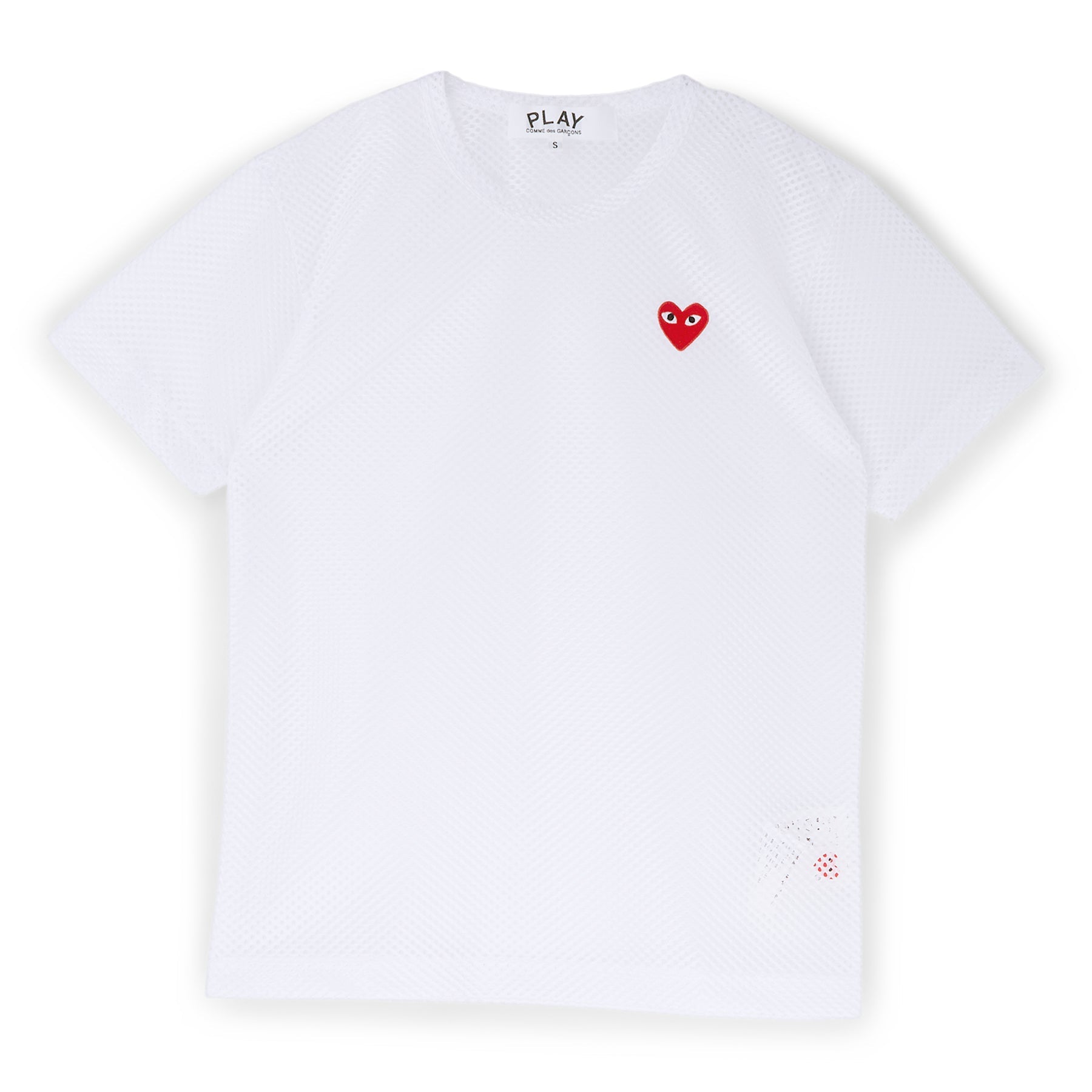 Comme Des Garcons PLAY Mesh Red Emblem T-Shirt (White) Top