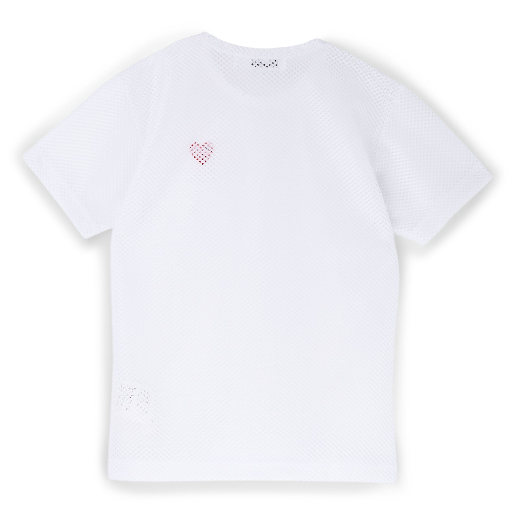 Comme Des Garcons PLAY Mesh Red Emblem T-Shirt (White) Top