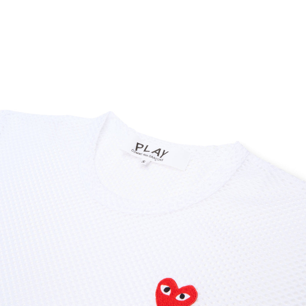 Comme Des Garcons PLAY Mesh Red Emblem T-Shirt (White) Top