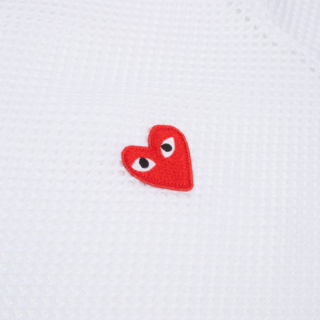 Comme Des Garcons PLAY Mesh Red Emblem T-Shirt (White) Top