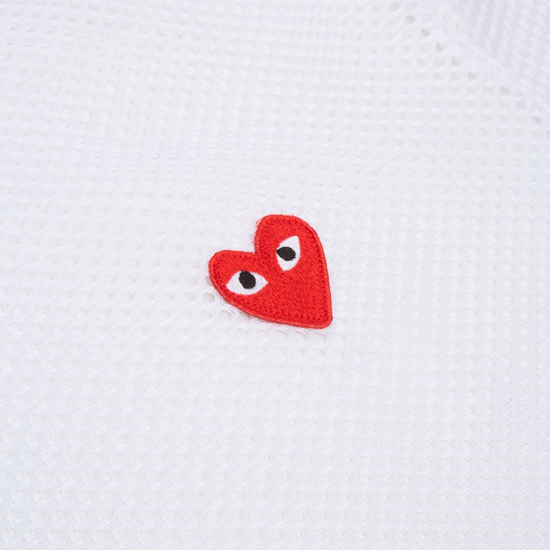 Comme Des Garcons PLAY Mesh Red Emblem T-Shirt (White) Top