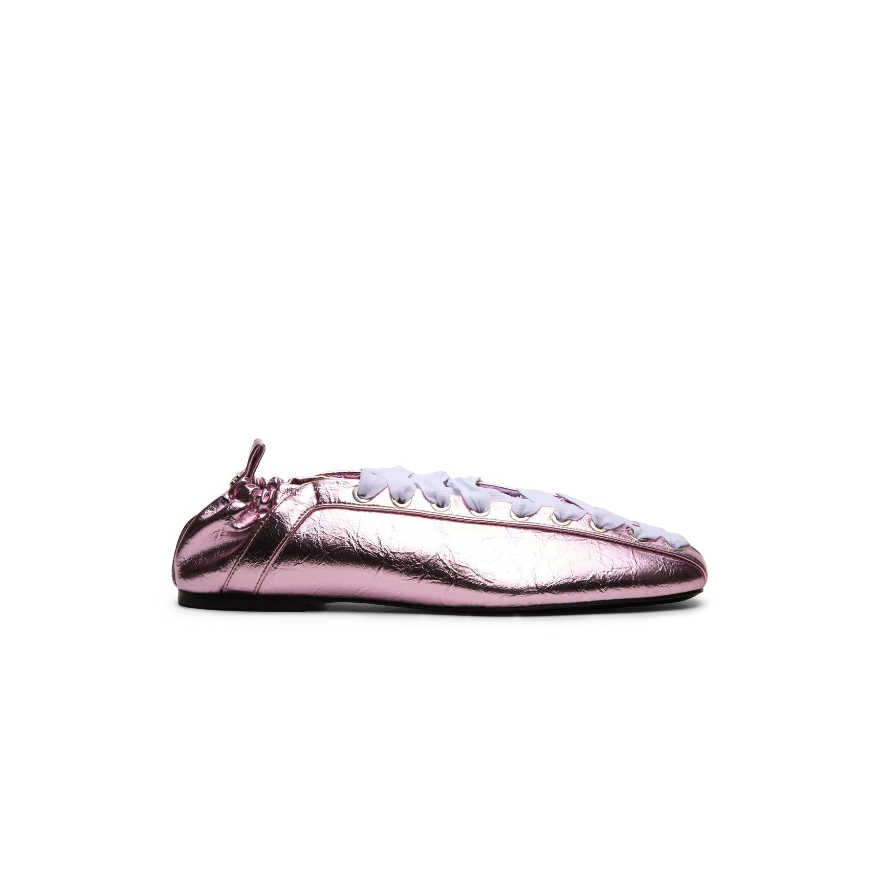 ganni-eyelets-lace-up-ballerina-crinkle-metallic-cameo-pink  Footwear