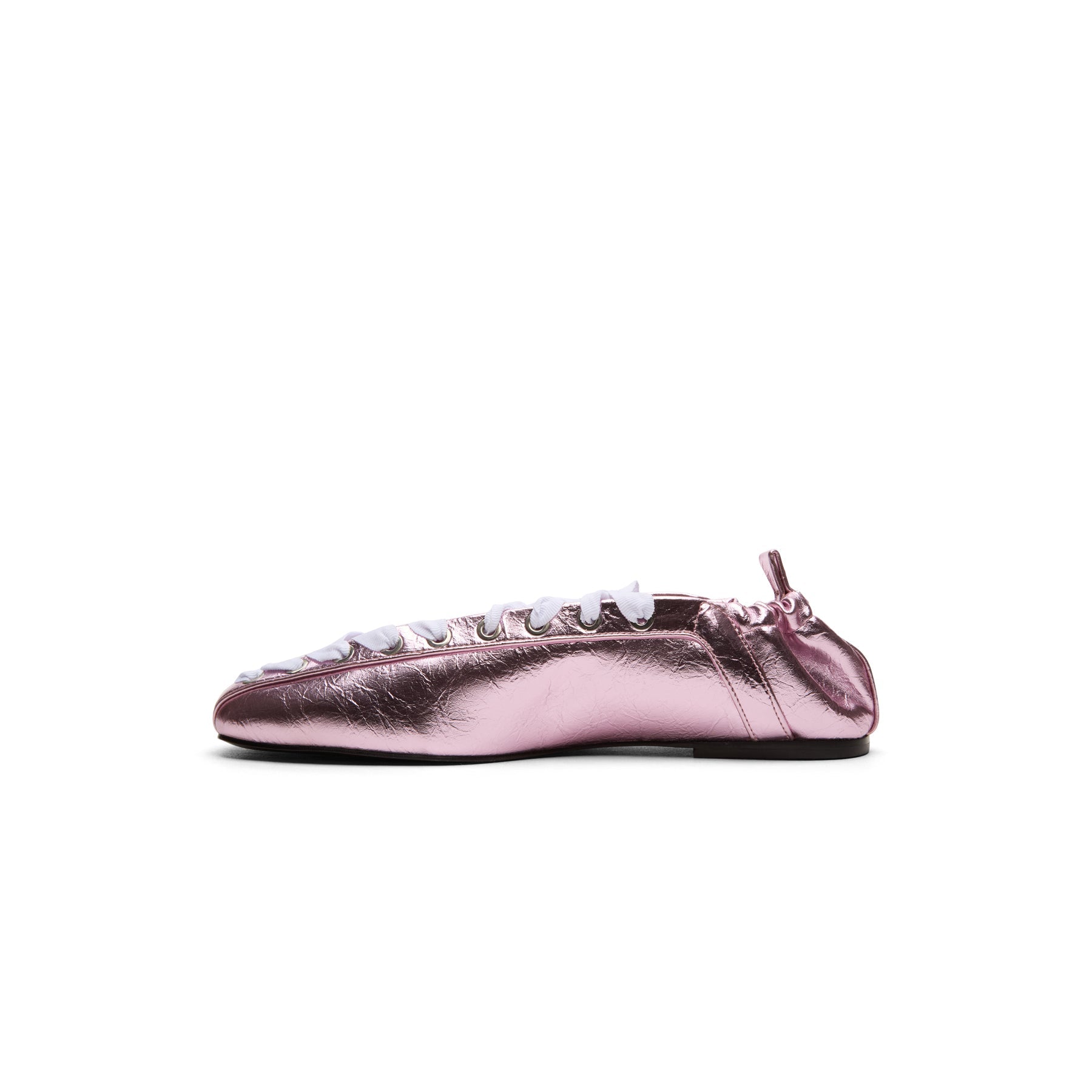 ganni-eyelets-lace-up-ballerina-crinkle-metallic-cameo-pink  Footwear