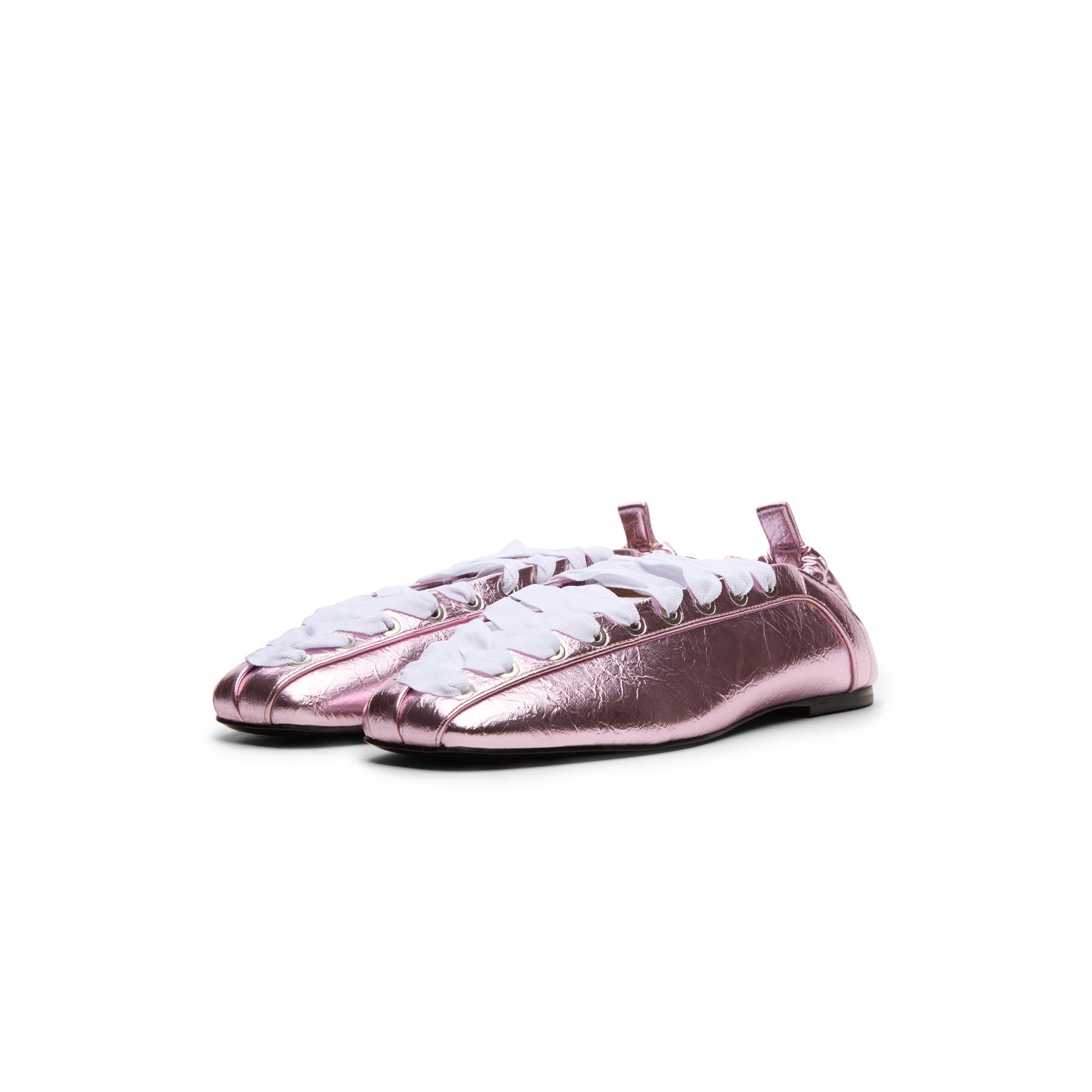 ganni-eyelets-lace-up-ballerina-crinkle-metallic-cameo-pink  Footwear