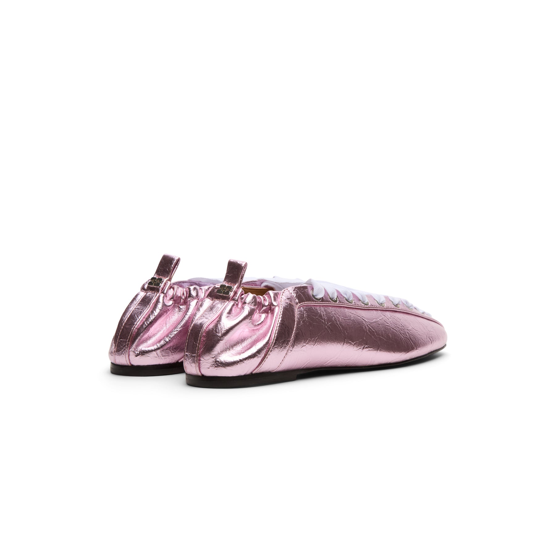 ganni-eyelets-lace-up-ballerina-crinkle-metallic-cameo-pink  Footwear