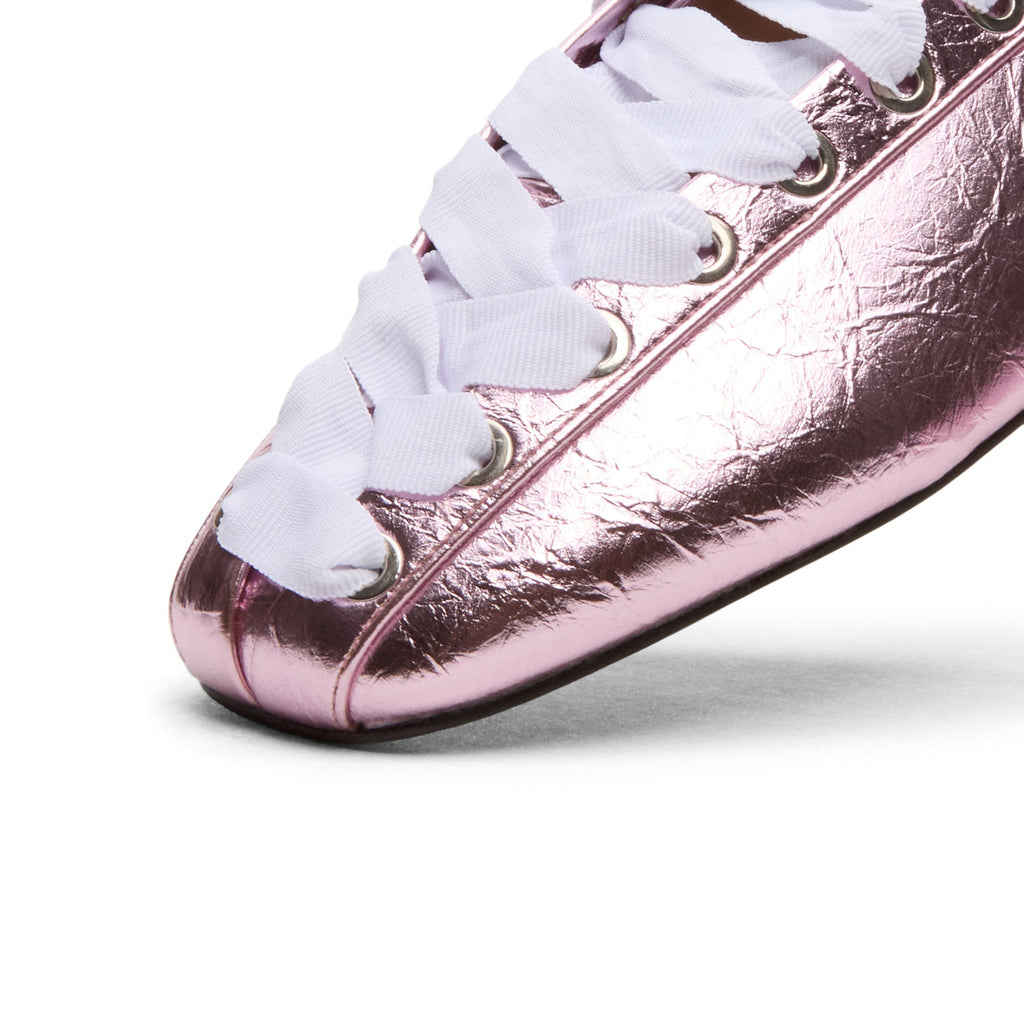 ganni-eyelets-lace-up-ballerina-crinkle-metallic-cameo-pink  Footwear