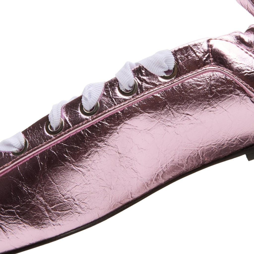 ganni-eyelets-lace-up-ballerina-crinkle-metallic-cameo-pink  Footwear